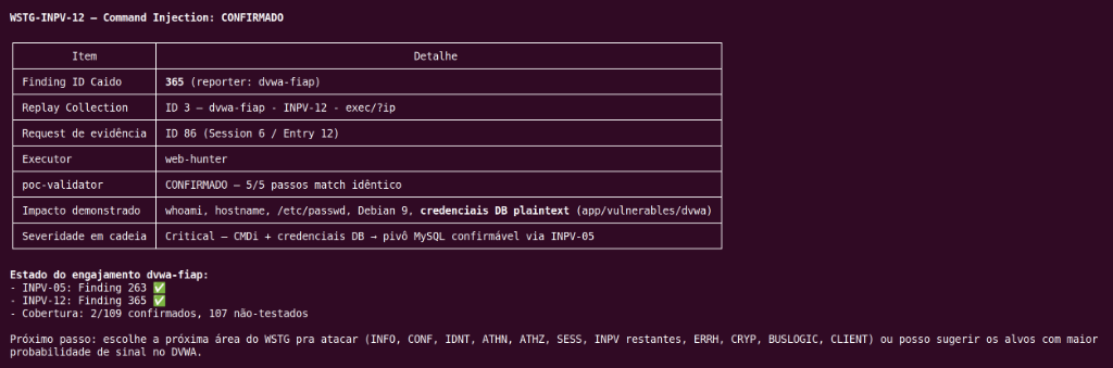 Validação automática de Command Injection pelo subagente poc-validator